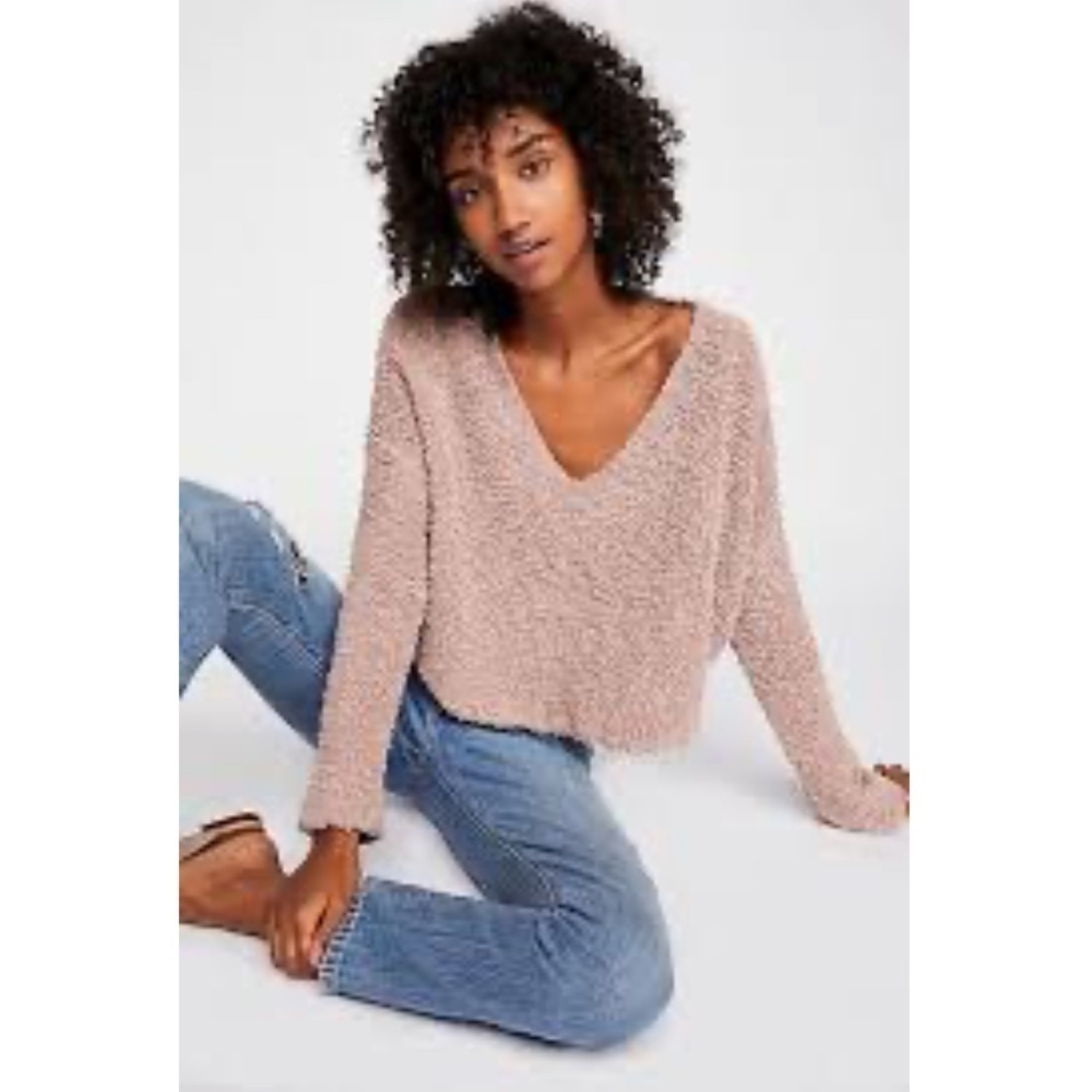 Cozy V-Neck Plush Sweater - Blush